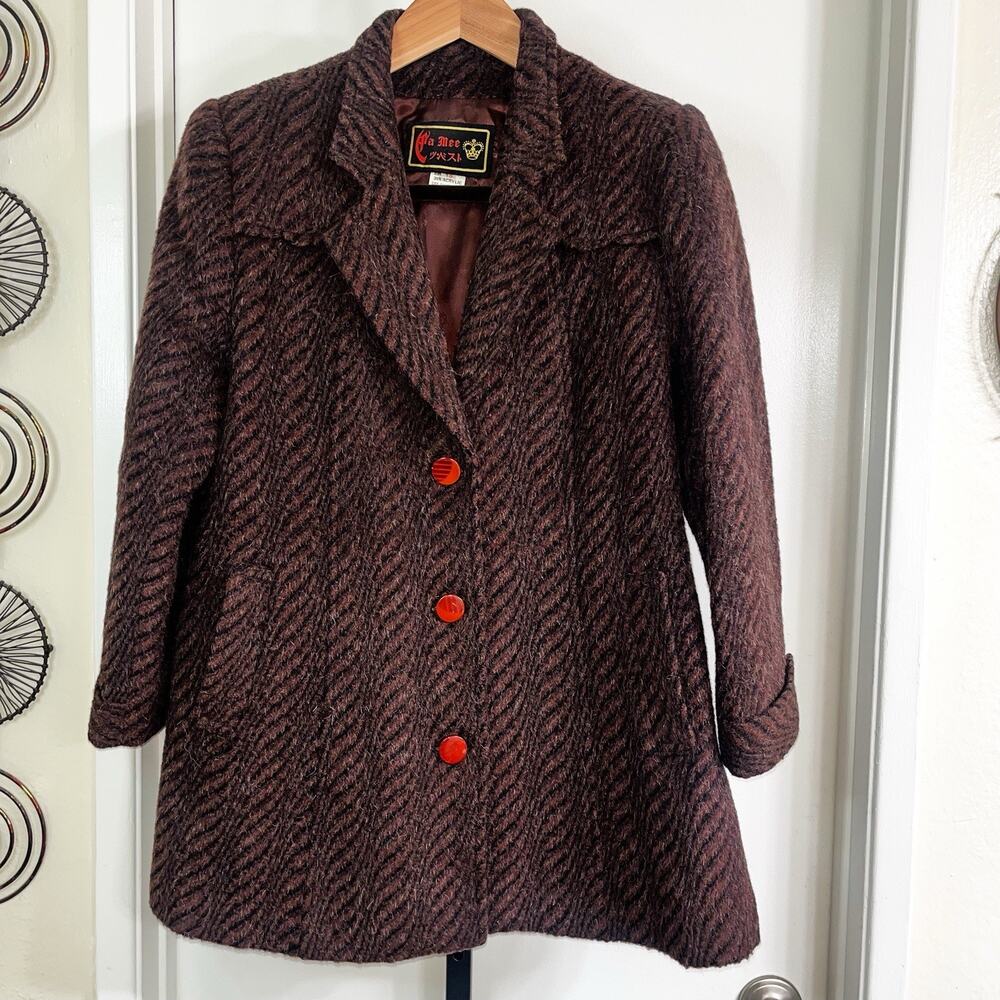 Vintage Womens Wool Blend Tiger Stripe Faux Fur Blazer - Brown Black, Size M